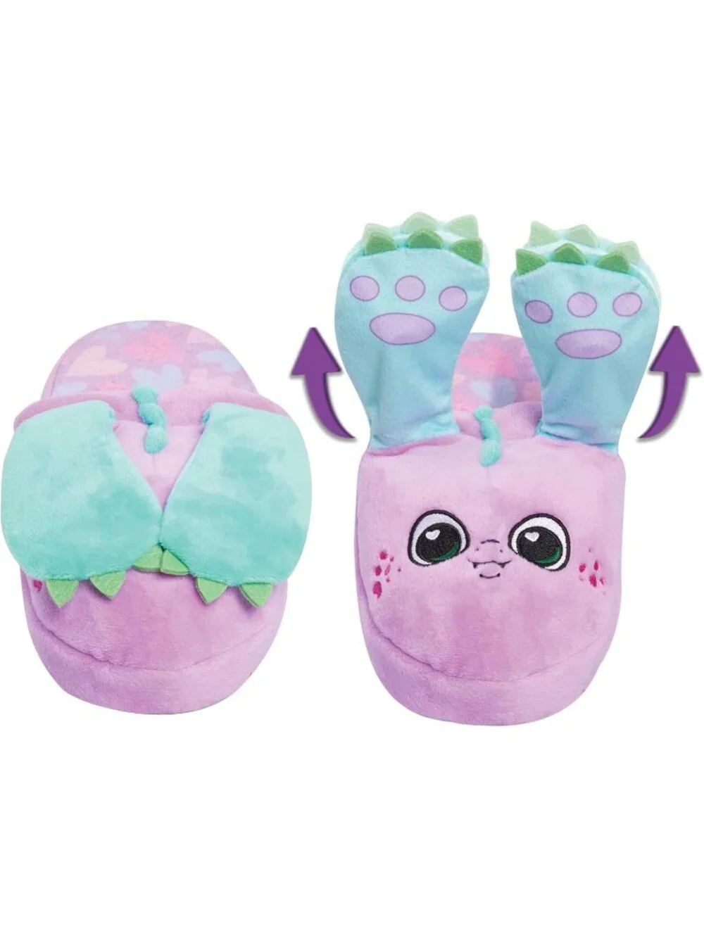 Flipeez Kids Size 9-12 Slippers Dragon Plush Fun Flip Motion Non-Slip Sole